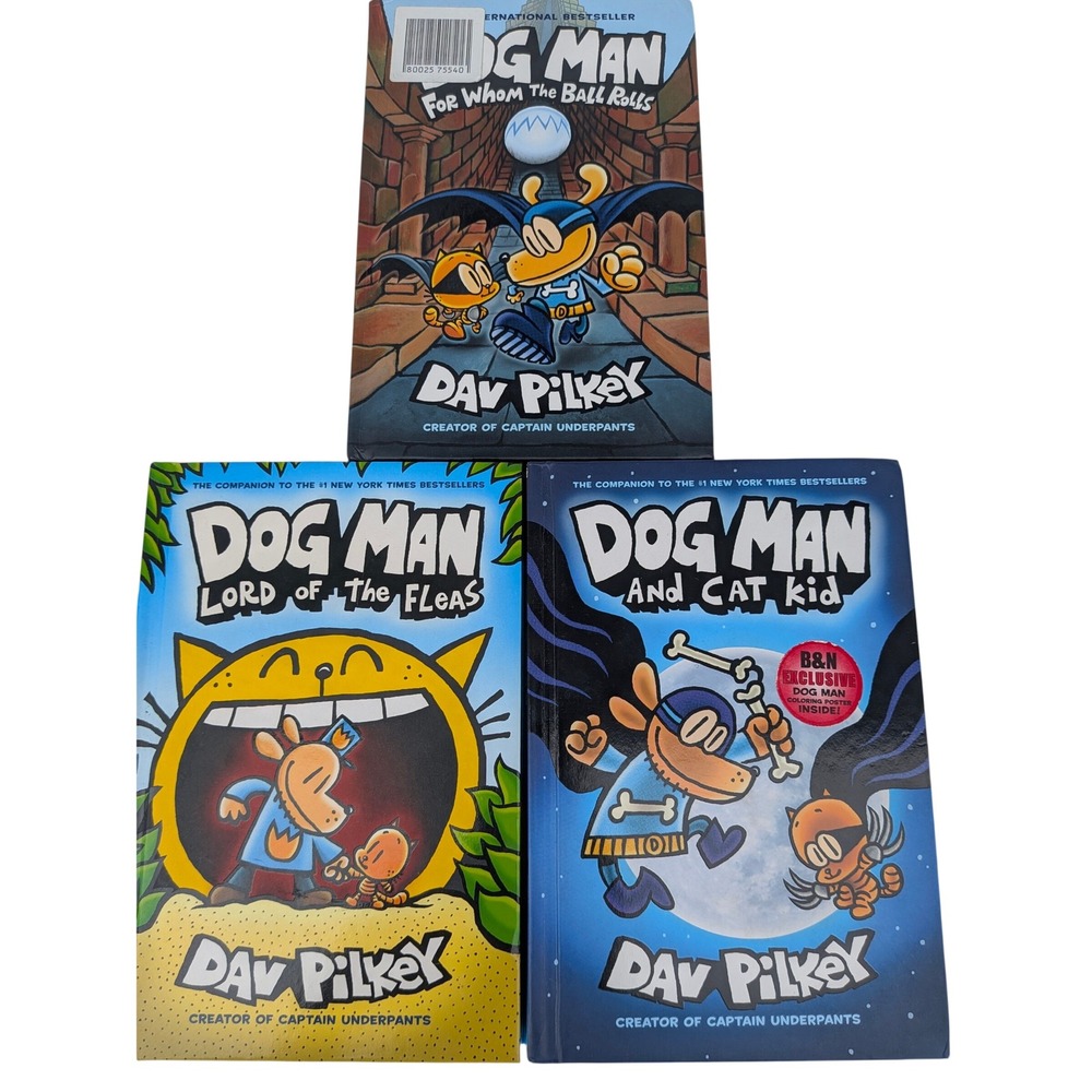 Dog Man Dav Pilkey Graphic Novel Lot 3 Books Lord of the Fleas Cat Kid Hardcover